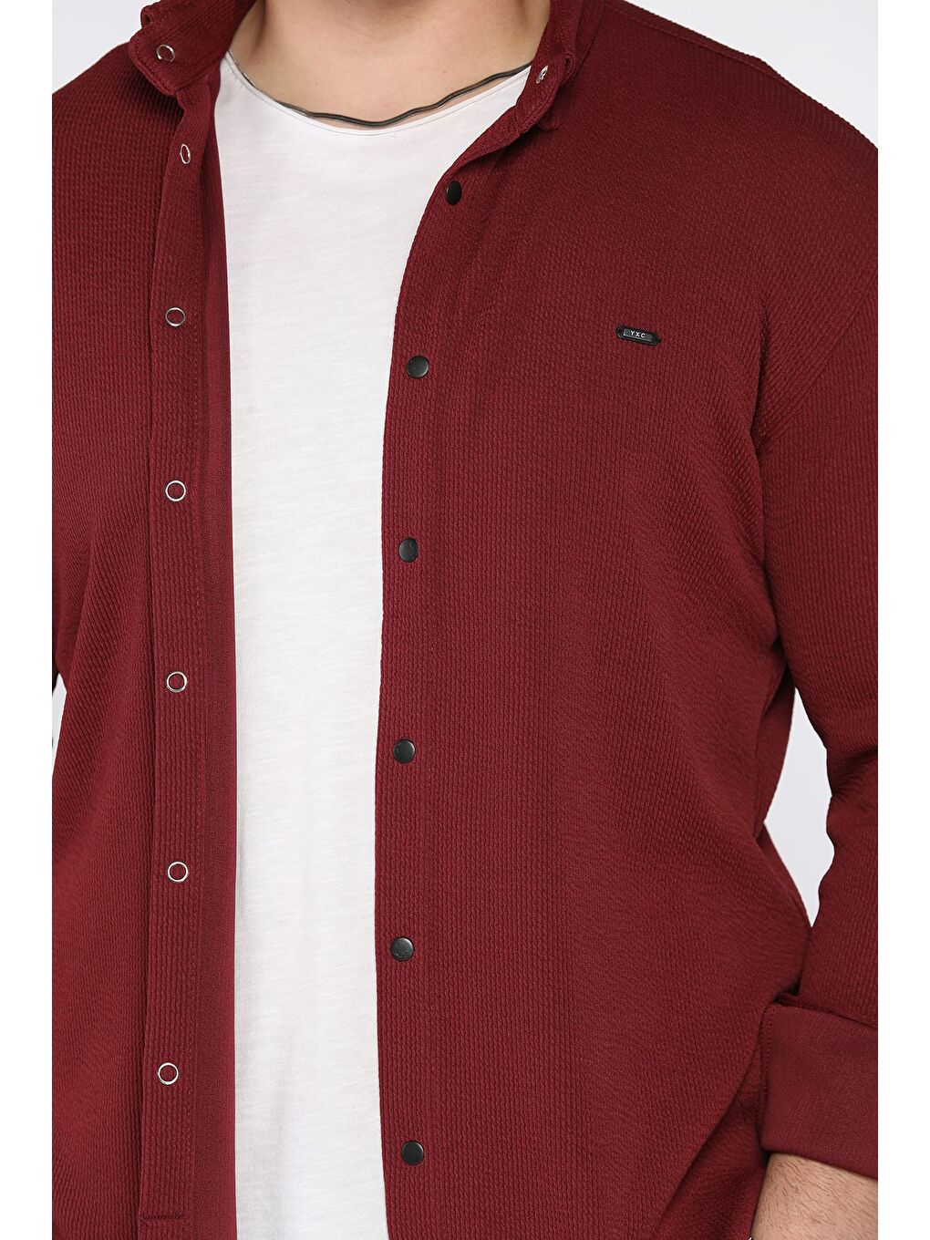 Bordo Erkek Uzun Kol Elastanlı Gömlek-2