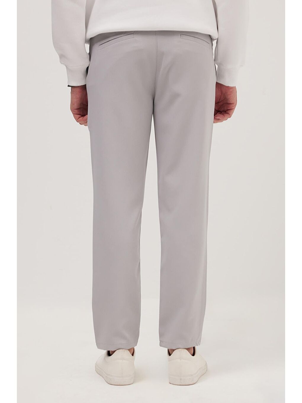 Erkek Slim Fit Dar Kesim Lastikli Bel Bağcık Detaylı Pileli Gri Pantolon-6