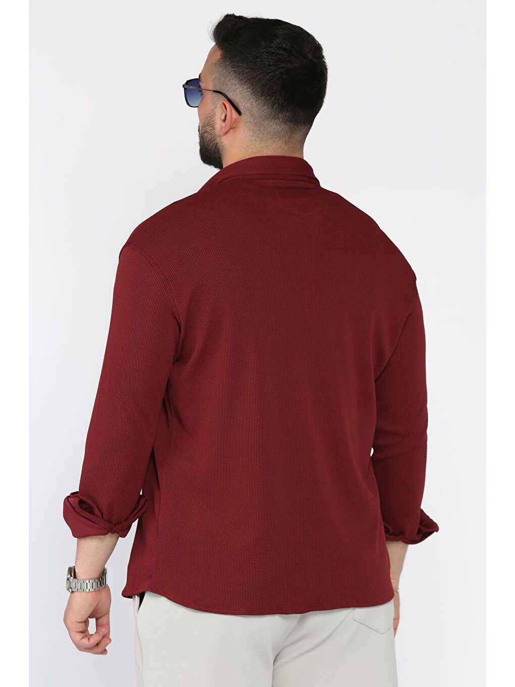 Bordo Erkek Uzun Kol Elastanlı Gömlek-3