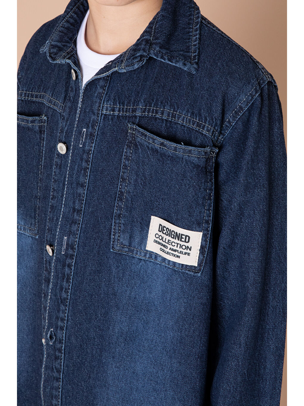 Erkek Çocuk Lacivert Armalı Cepli Bisiklet Yaka Tişörtlü Jean Gömlek 20096-1