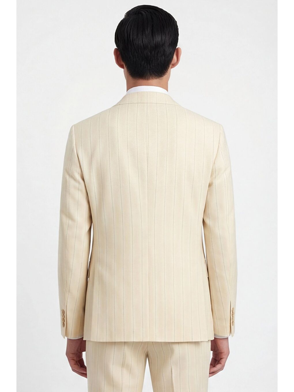 Erkek Viskon Karışımlı 8 Drop Klasik Bej Yelekli Takım Elbise-3