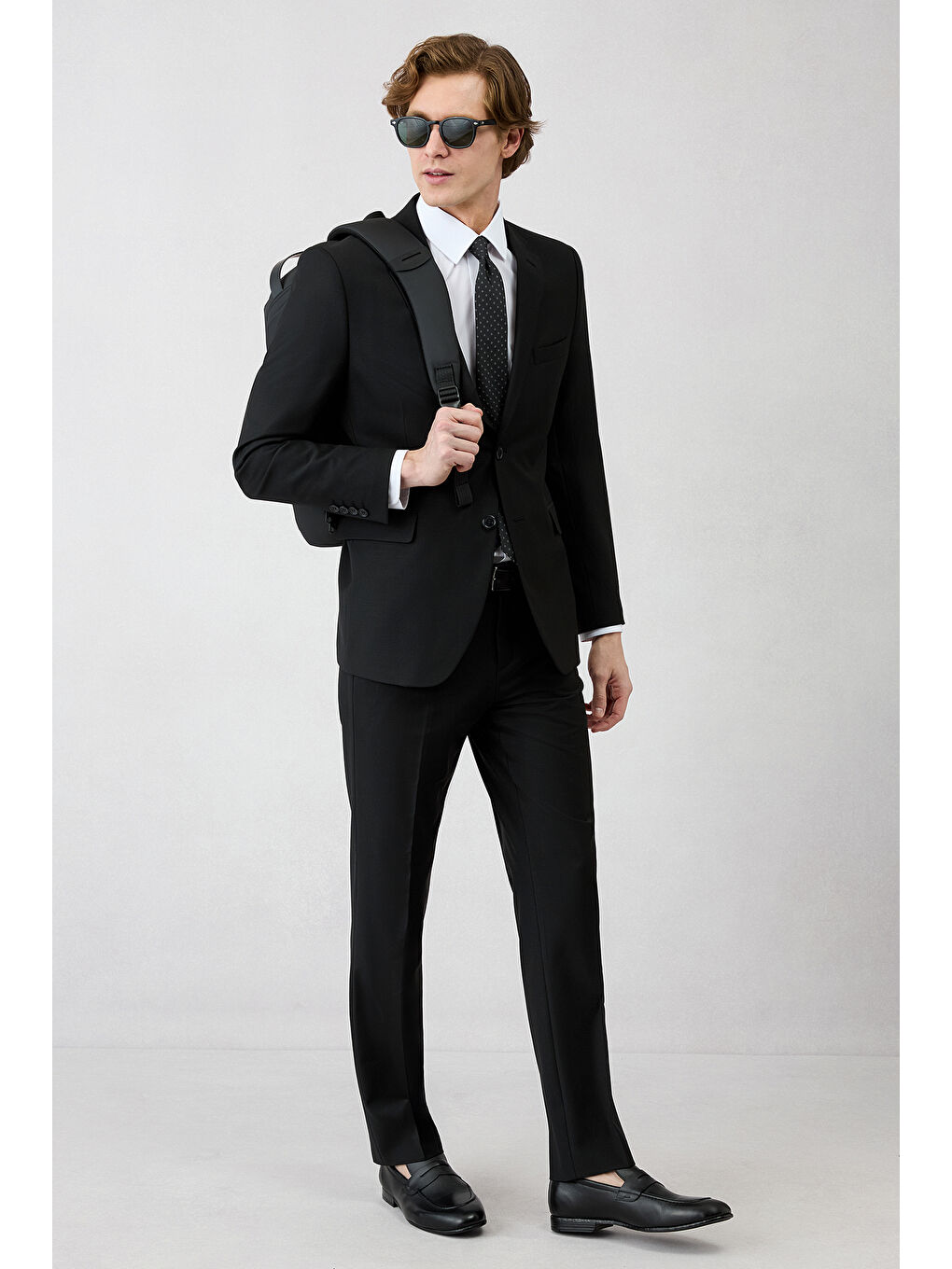 Siyah 7 Drop Slim Fit Dar Kesim Mono Yaka Klasik Elastanlı Takım Elbise-9