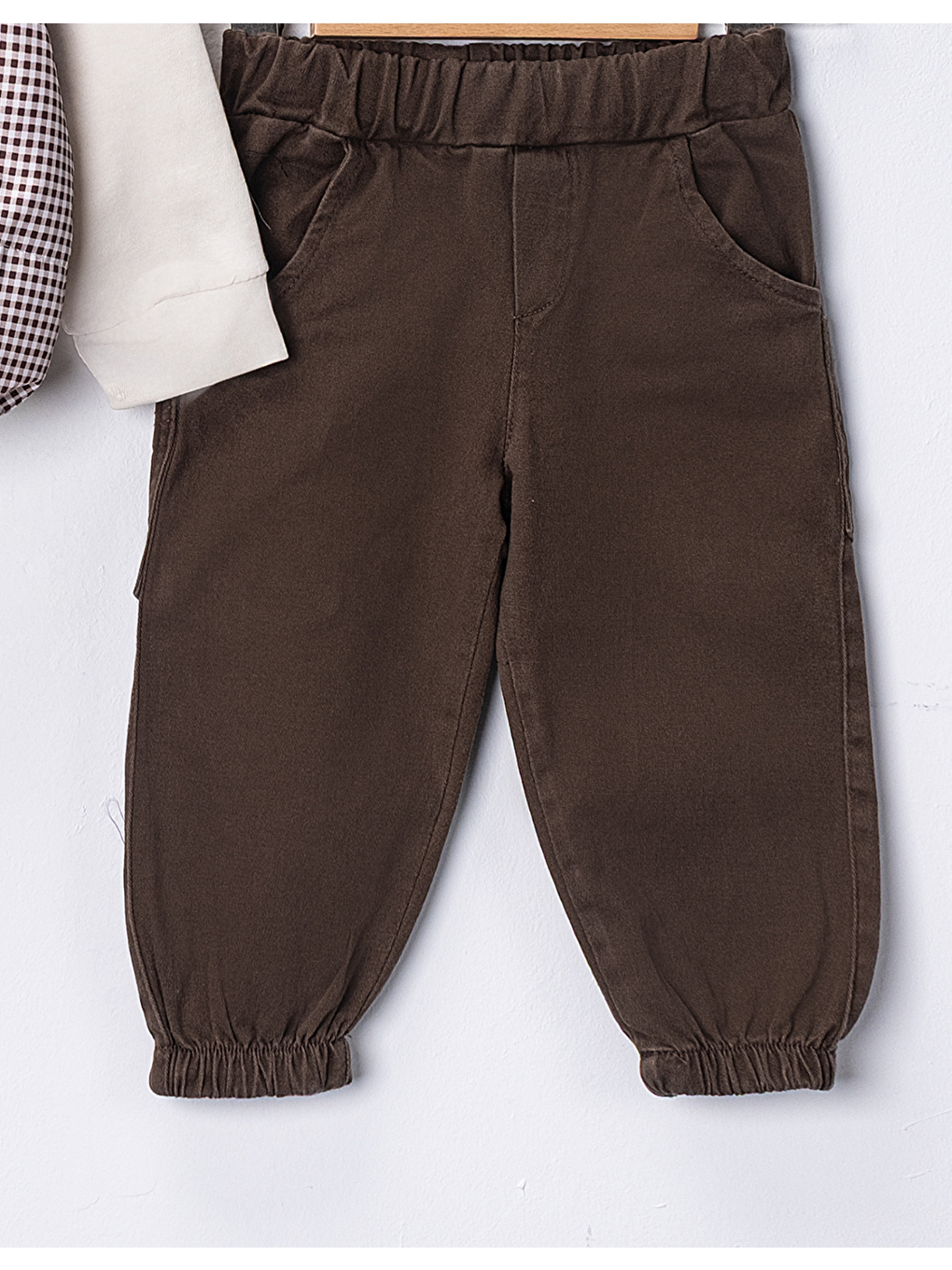 Kahverengi Erkek Bebek 3’lü Takım 9-24 Ay Şişme Yelek %100 Pamuk Sweatshirt Kadife Pantolon-6