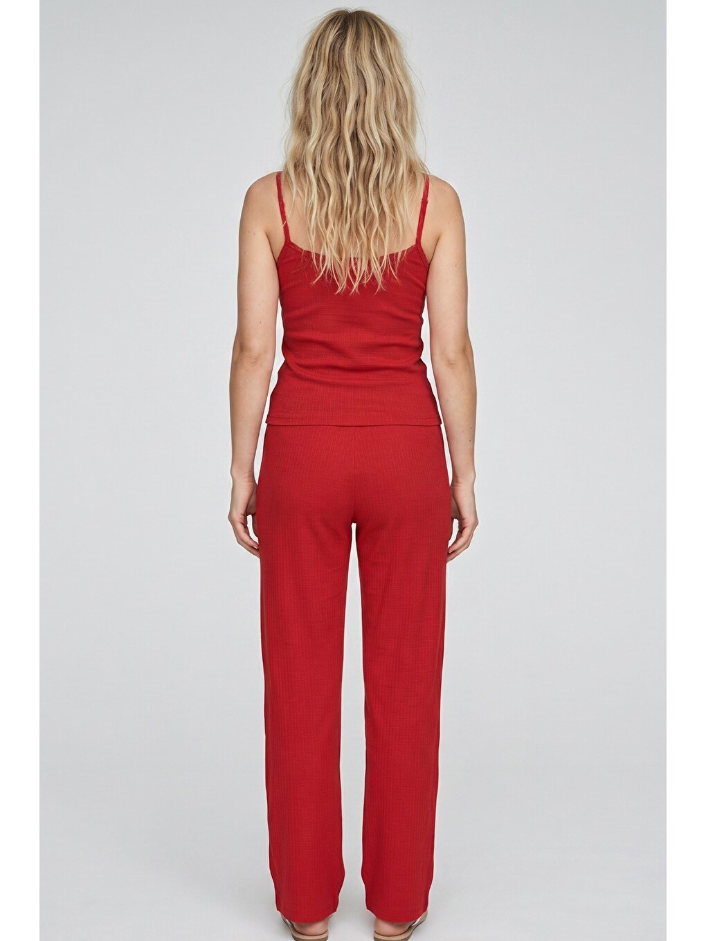 Kırmızı Bürümcük-krınkıl İp Askılı Pijama Takım 8059-2