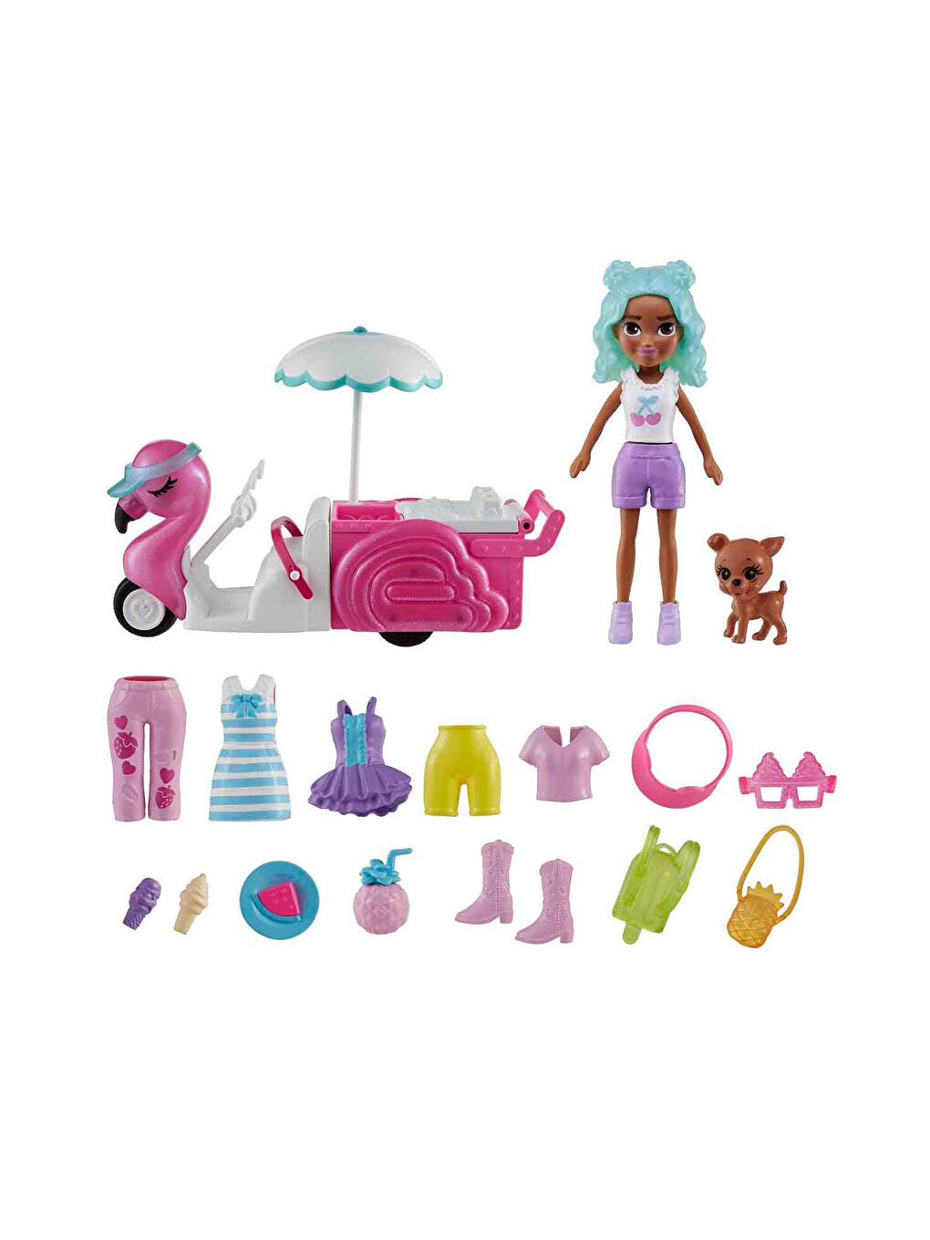 Polly Pocket Karışık Filamingo Motosiklet ve Tropik Aksesuarlar HWP24