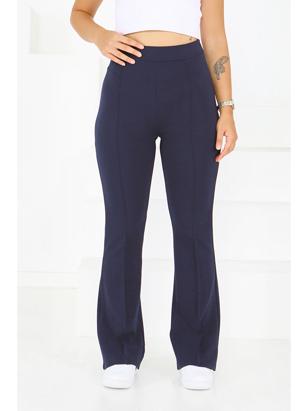 Çımalı İspanyol Paça Krep Pantolon Lacivert - 27623-2