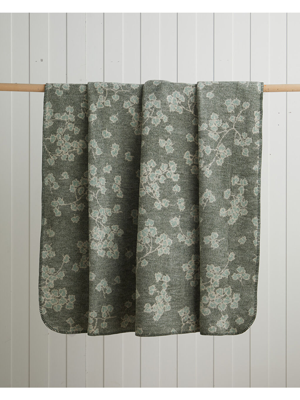 Retro Leaf Pamuklu Çift Kişilik Battaniye 200x220 cm Haki