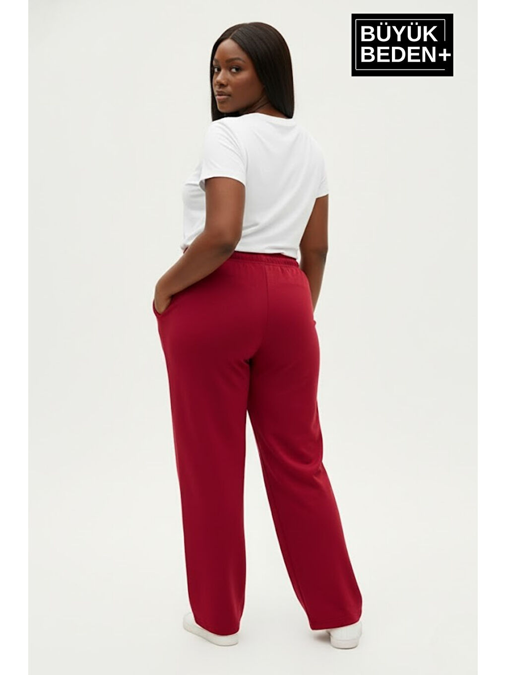 Bordo Kadın Büyük Beden N Logo Baskılı Rahat Kesim Lastikli Bel Paça Reçme Eşofman Altı SPR26EAK952-4-1