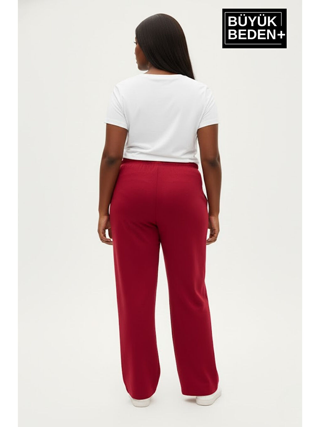 Bordo Kadın Büyük Beden N Logo Baskılı Rahat Kesim Lastikli Bel Paça Reçme Eşofman Altı SPR26EAK952-4-2