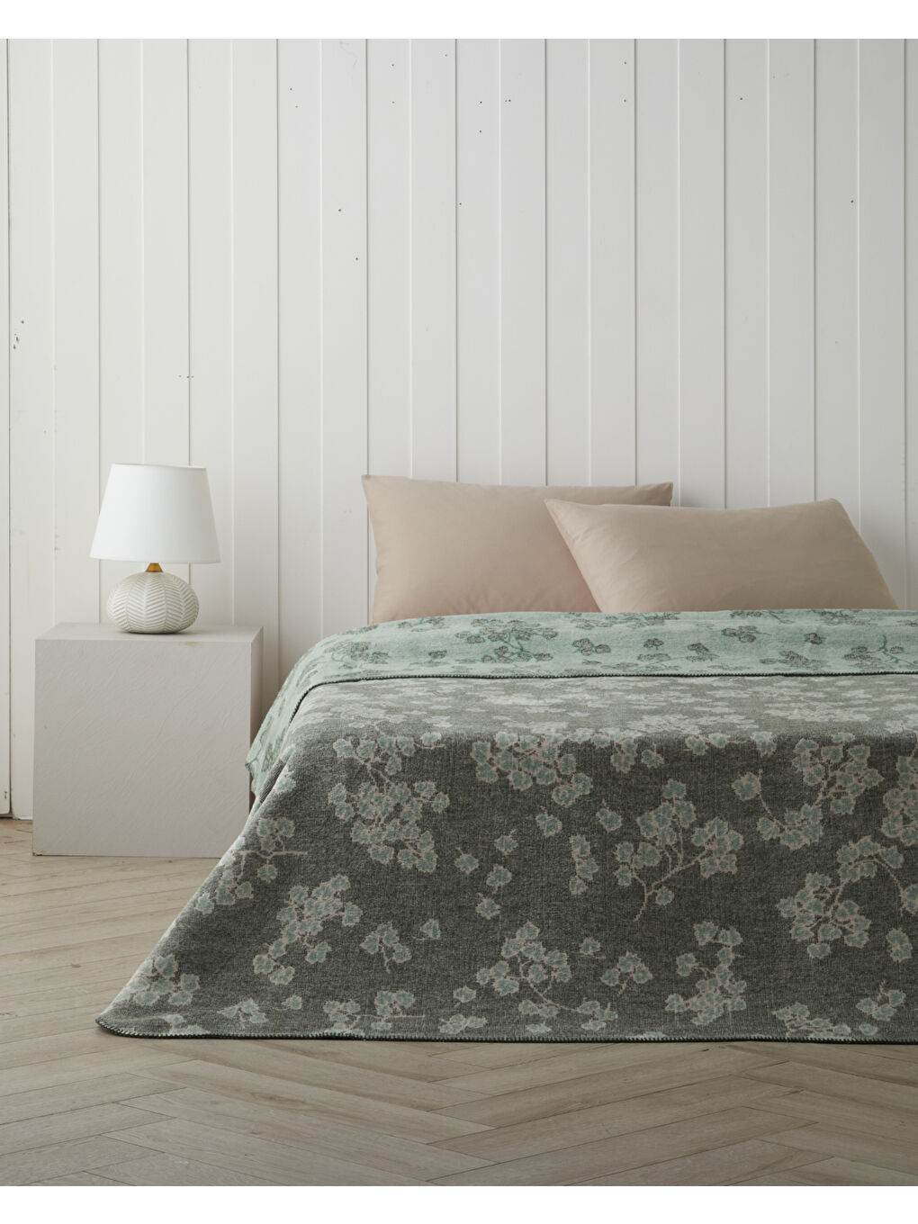 Retro Leaf Pamuklu Çift Kişilik Battaniye 200x220 cm Haki-1
