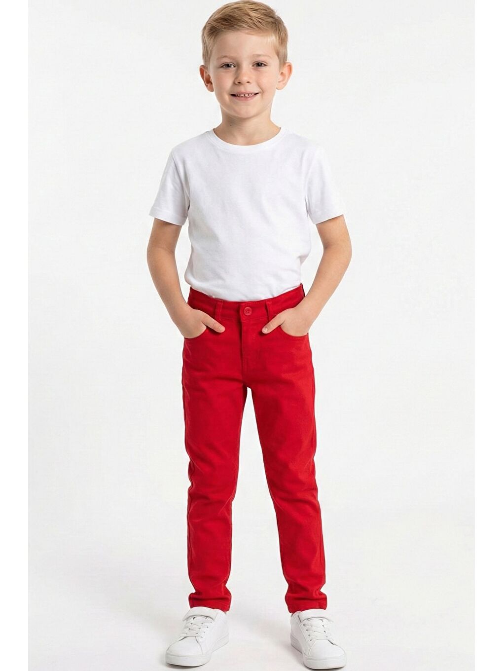 Kırmızı Gabardin Fermuarlı Cepli Erkek Çocuk Pantolon M00790-1