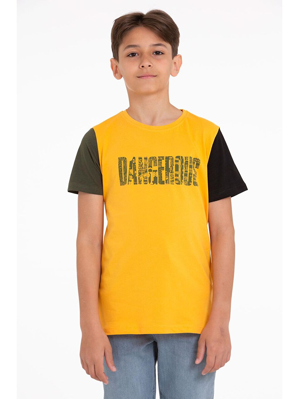 Sarı Kısa Kol Hardal Renk Erkek Çocuk Tshirt