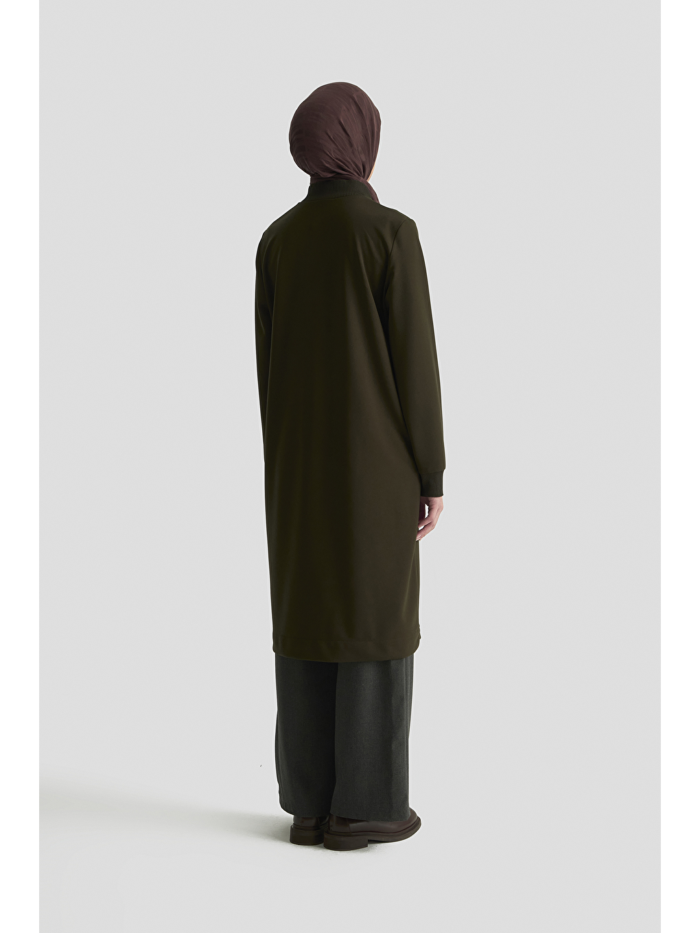 Fermuar Detaylı Basic Tunik Koyu Yeşil-4
