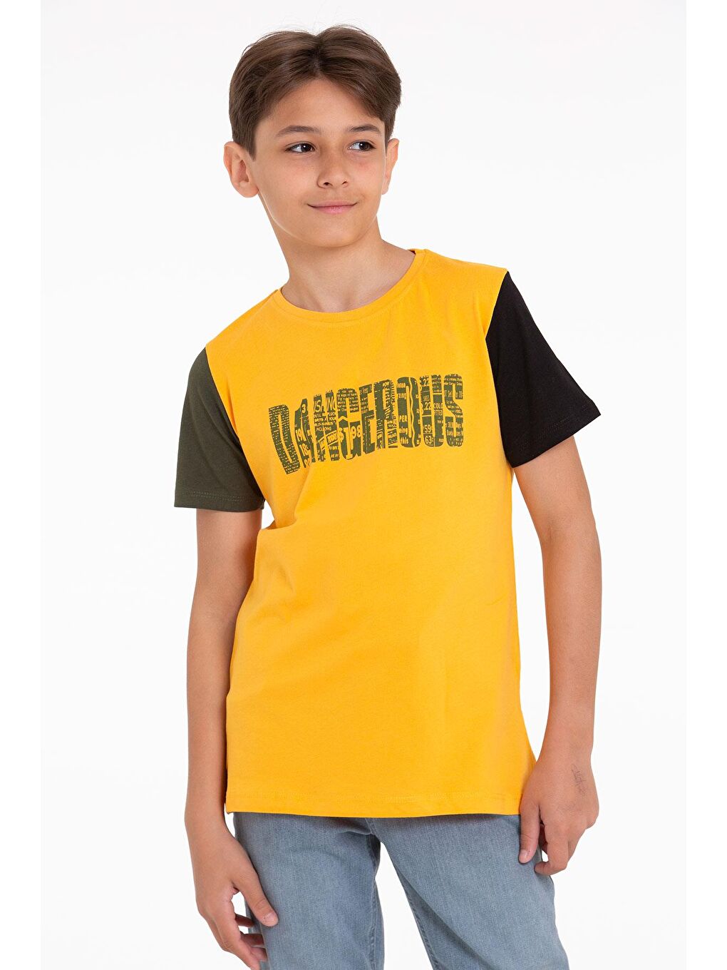 Sarı Kısa Kol Hardal Renk Erkek Çocuk Tshirt-1
