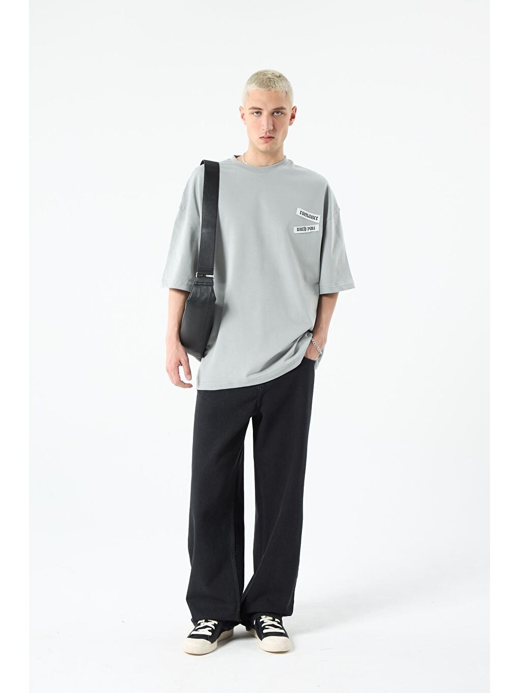 Arka Baskılı Oversize Tişört Gri
