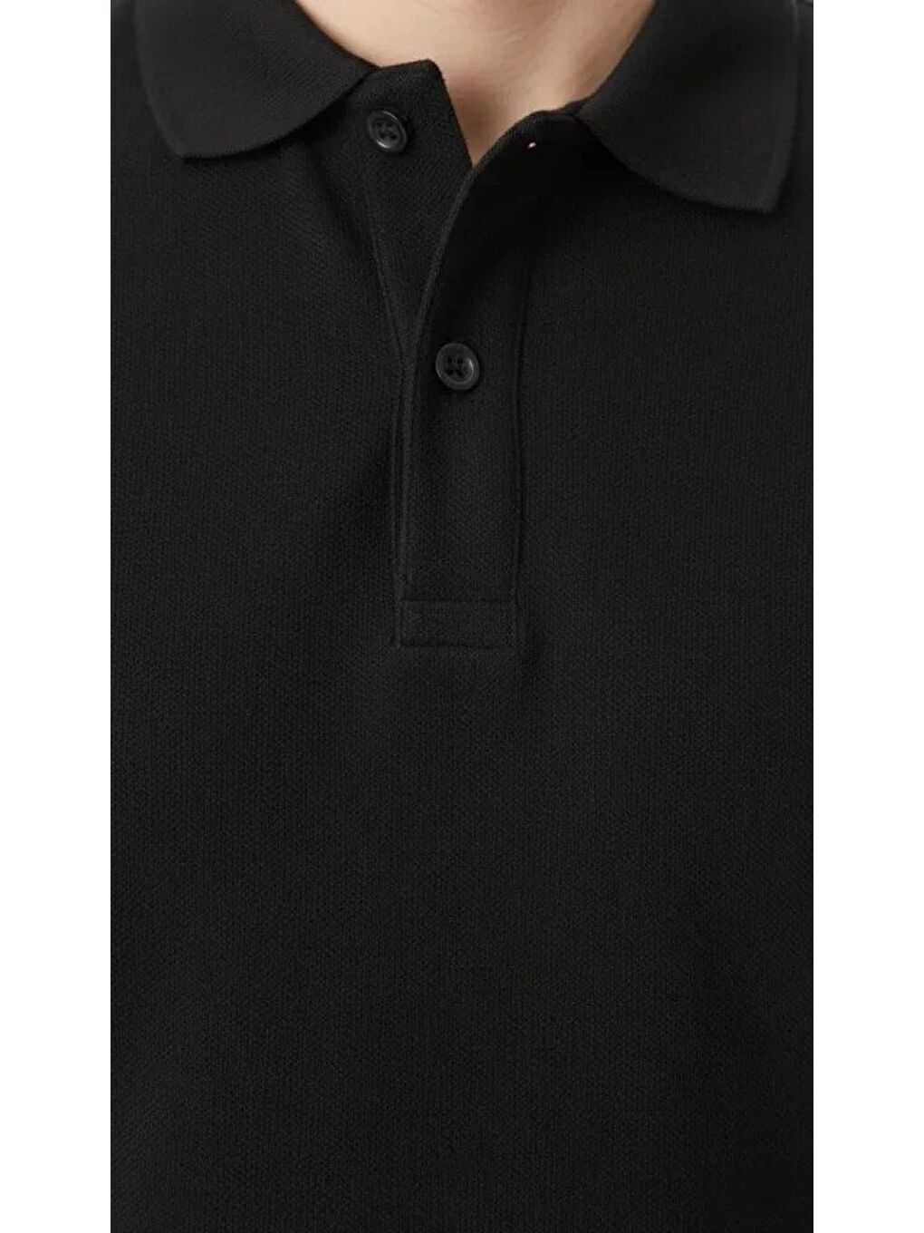 Siyah Erkek Pike Kumaş Düğmeli Yaka Regular Fit Günlük Kısa Kol Tişört-1