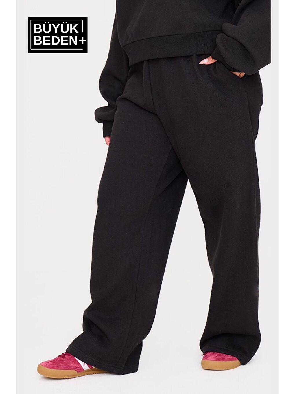 Siyah Kadın Büyük Beden İnce Eşofman Altı SPR25BEAK52-1