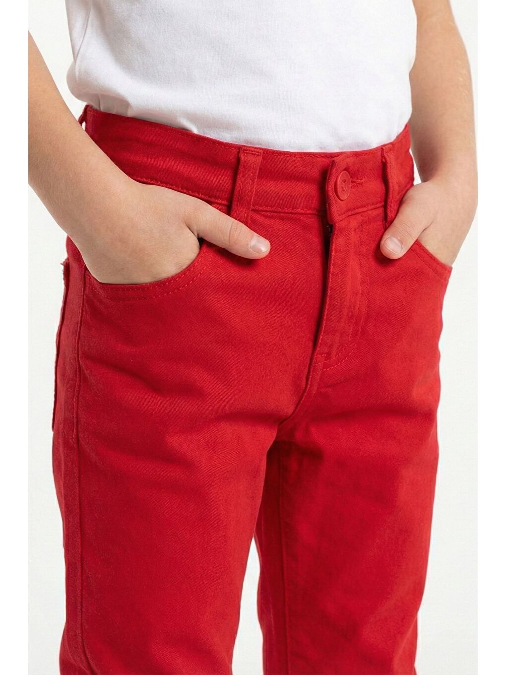 Kırmızı Gabardin Fermuarlı Cepli Erkek Çocuk Pantolon M00790-3