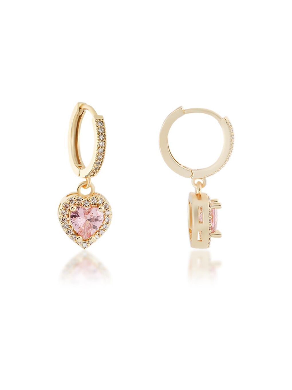 Sarı Paslanmaz Çelik Altın Renk Beyaz Taşlı Sevgiliye Kalbim Küpe-1