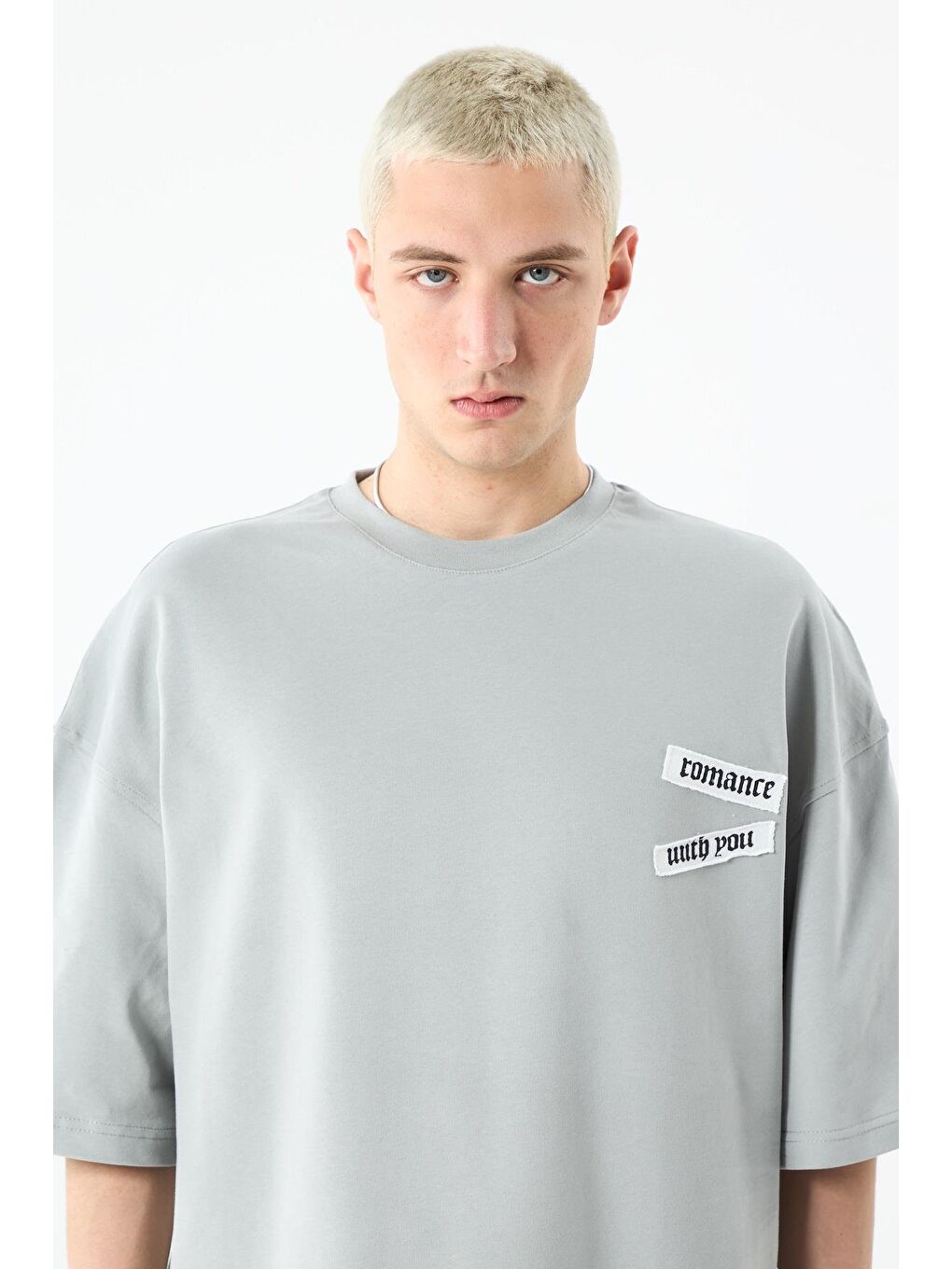 Arka Baskılı Oversize Tişört Gri-2
