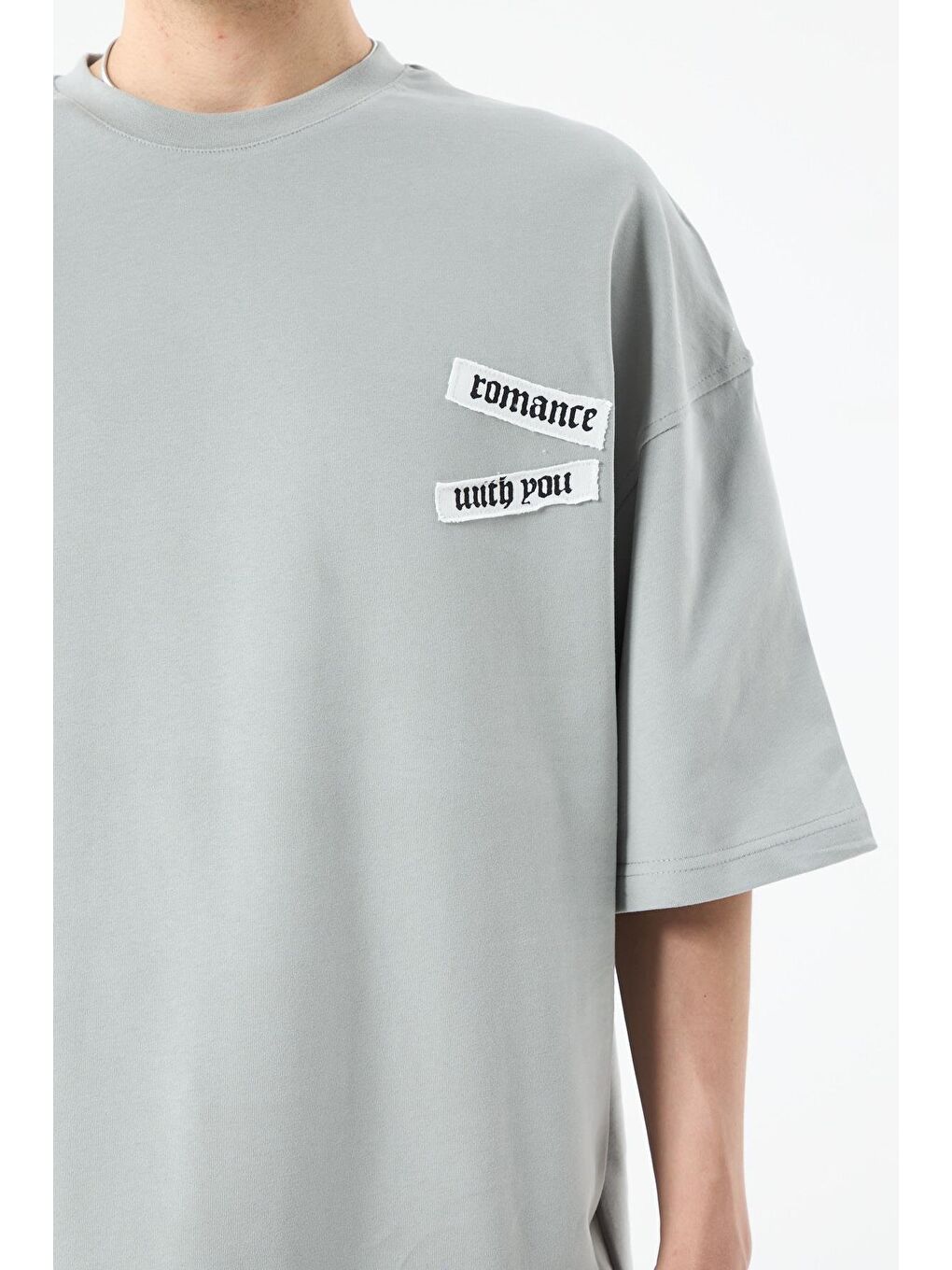 Arka Baskılı Oversize Tişört Gri-3