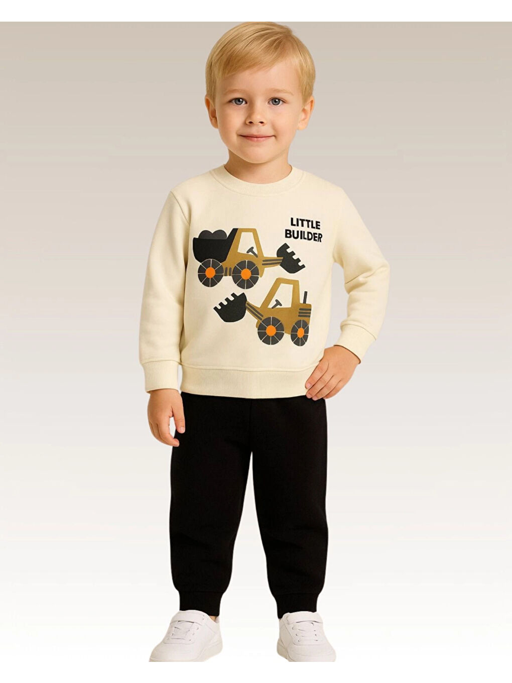 Siyah Little Builder Baskılı Erkek Bebek Takım 20107