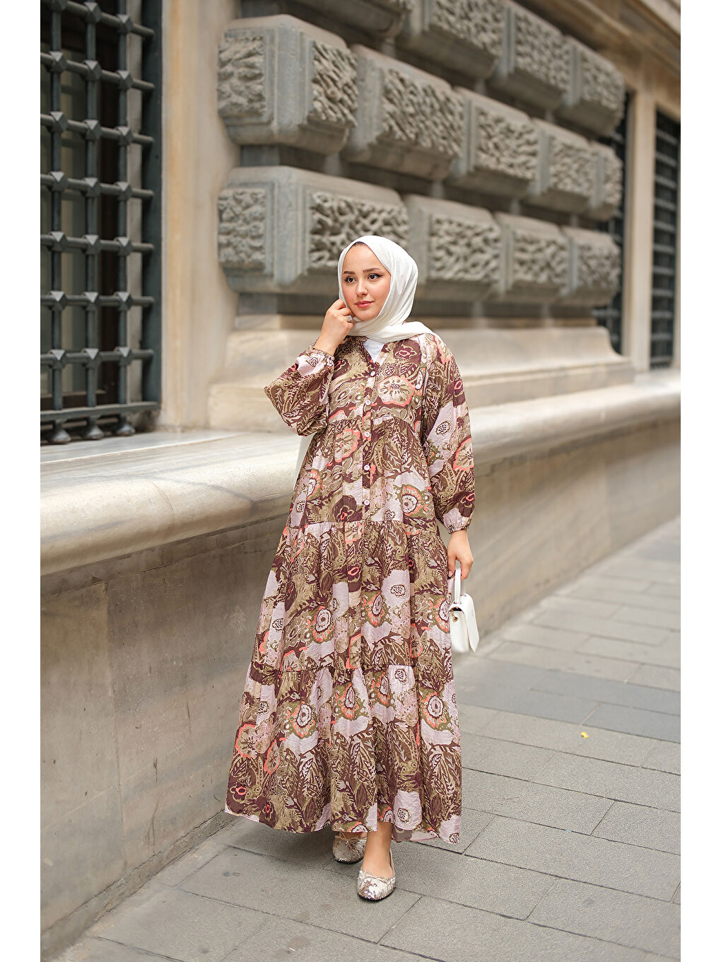 Kadın Karışık Desenli Elbise Yeşil-3