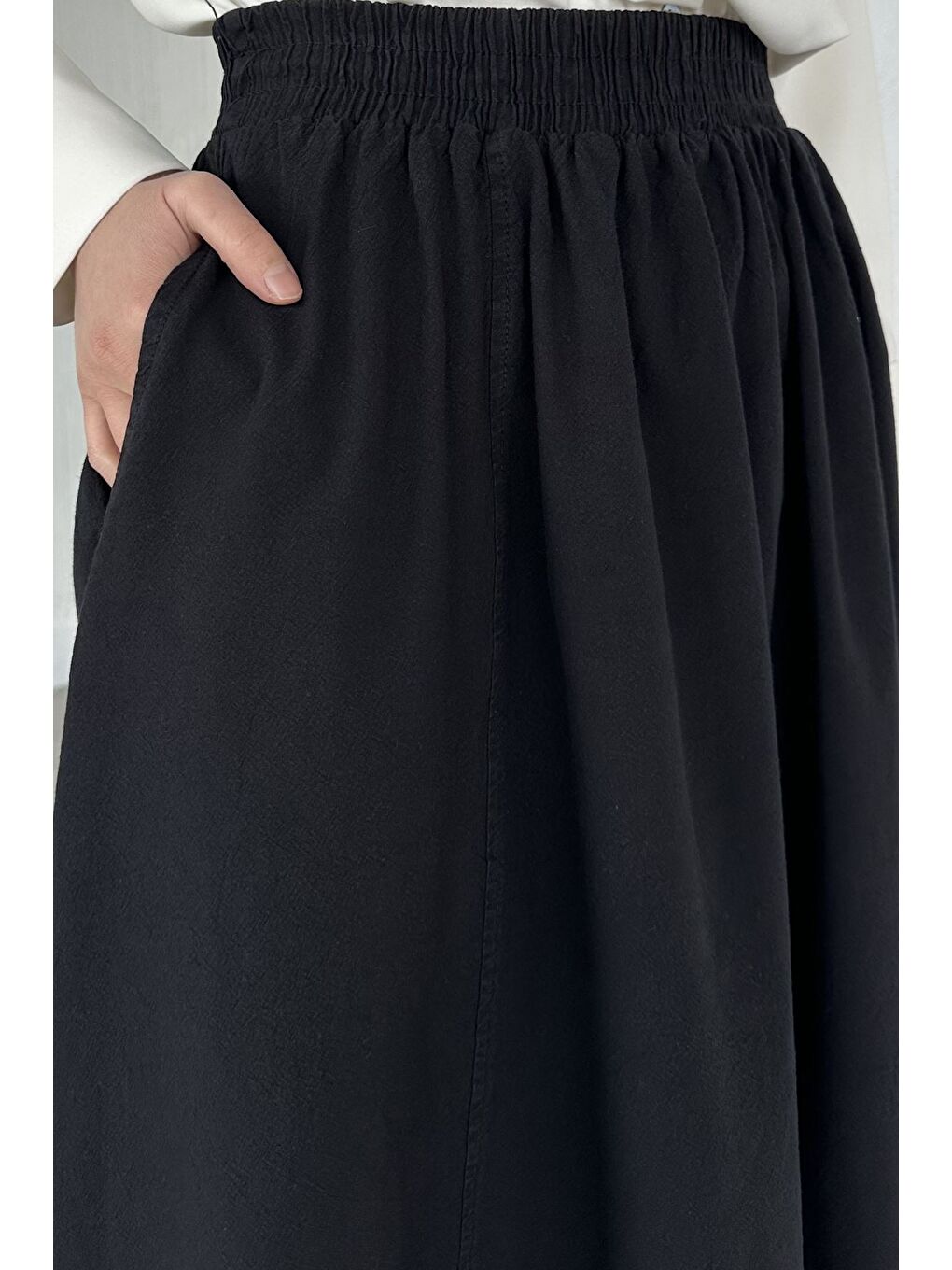 Siyah Bel Lastikli Cepli Tesettür Etek-7