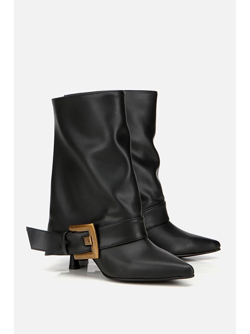 Kadın Siyah Pantolon Görünümlü Tokalı Topuklu Bot-1