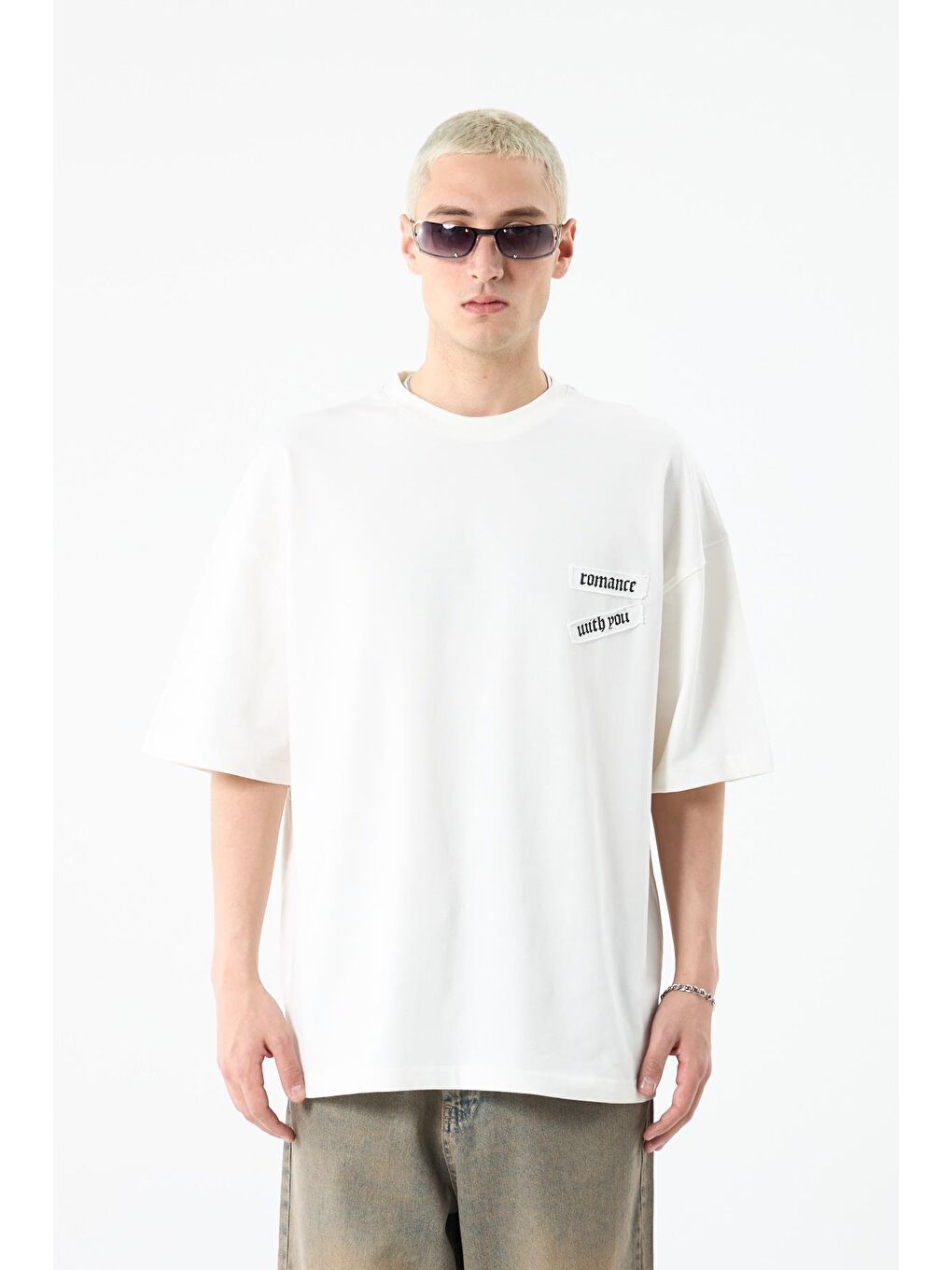 Bej Arka Baskılı Oversize Tişört Şeker Kasar-1