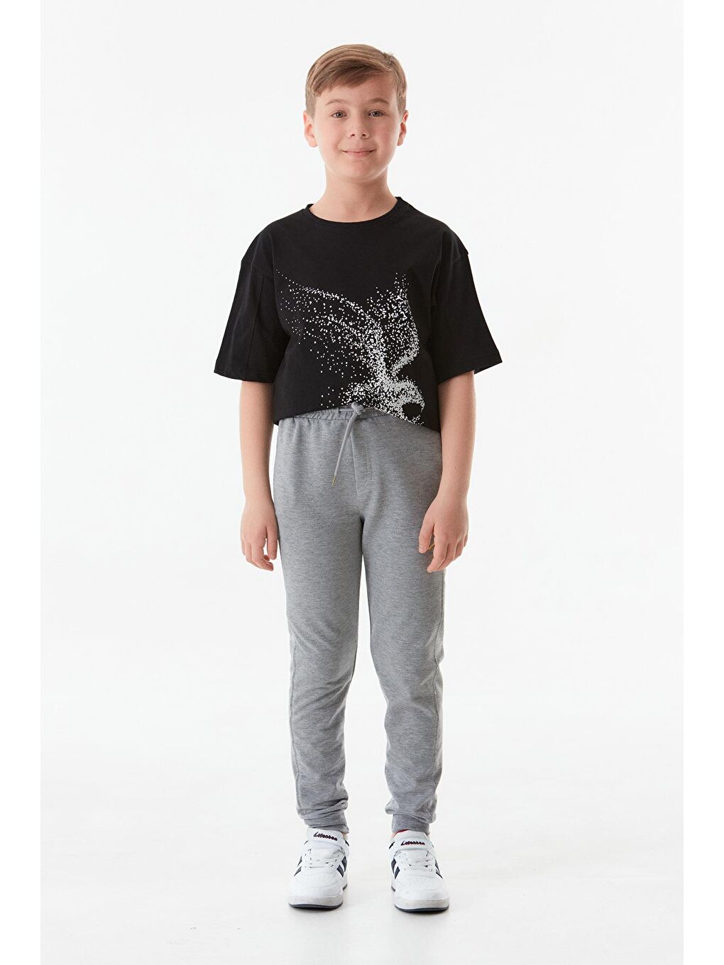Gri Baskılı Beli Bağcıklı Jogger Erkek Çocuk Eşofman Altı