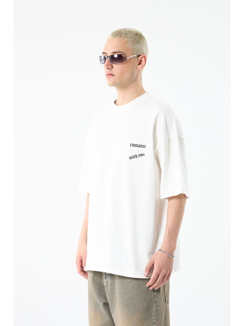 Bej Arka Baskılı Oversize Tişört Şeker Kasar-4