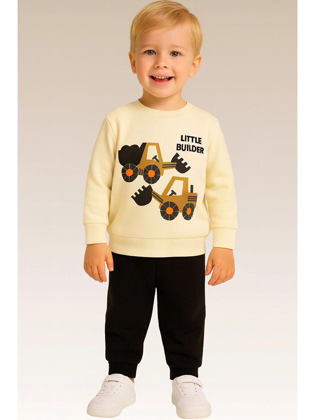 Siyah Little Builder Baskılı Erkek Bebek Takım 20107-1