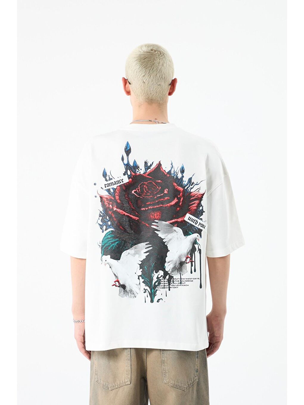 Bej Arka Baskılı Oversize Tişört Şeker Kasar-6