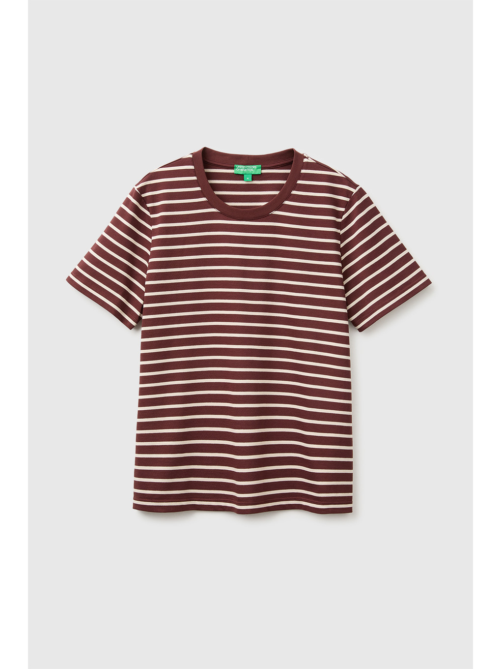 Kadın Kahverengi %100 Pamuk Çizgili Kısa Kollu T-shirt