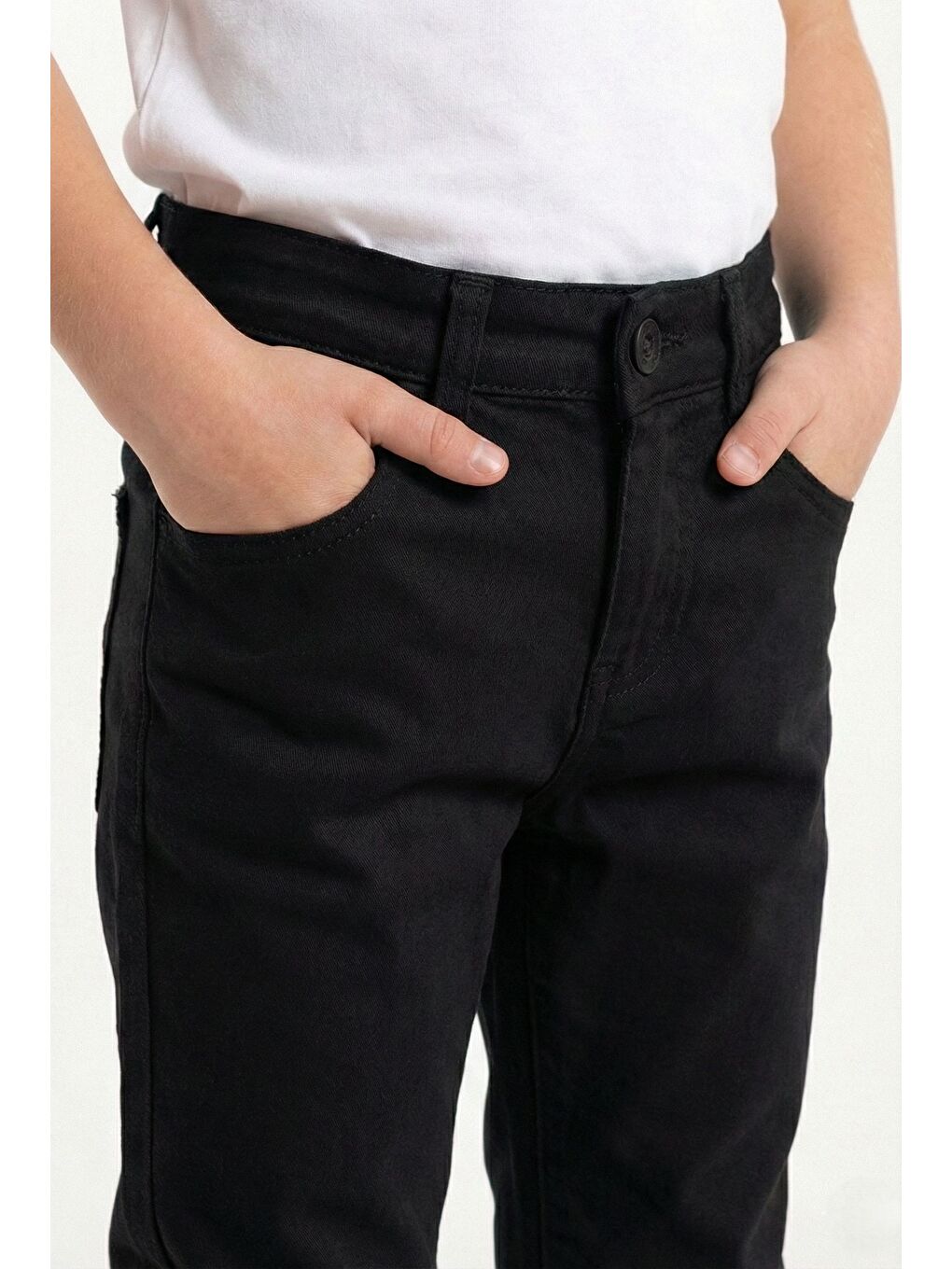 Siyah Gabardin Fermuarlı Cepli Erkek Çocuk Pantolon M00790-1