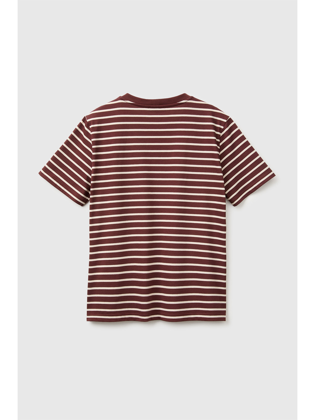 Kadın Kahverengi %100 Pamuk Çizgili Kısa Kollu T-shirt-1
