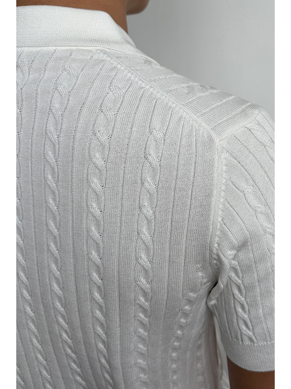 Erkek Fitilli Polo Yaka Triko Tişört Beyaz-3