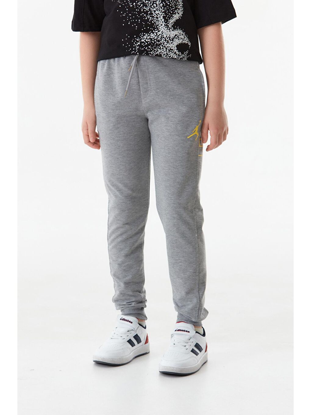 Gri Baskılı Beli Bağcıklı Jogger Erkek Çocuk Eşofman Altı-2