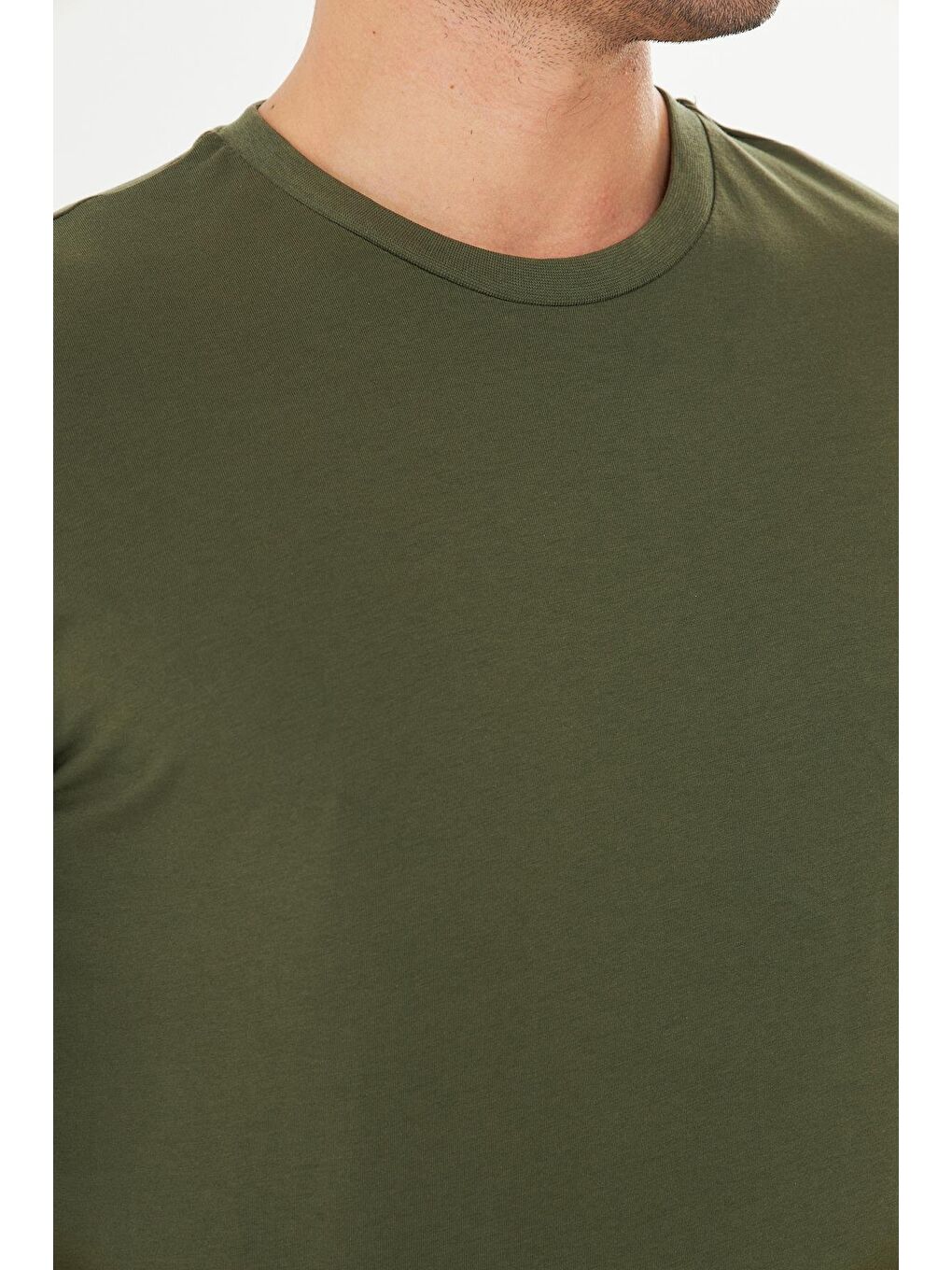 Erkek Pamuklu Bisiklet Yaka Uzun Kollu Tişört Haki 5020-H-6