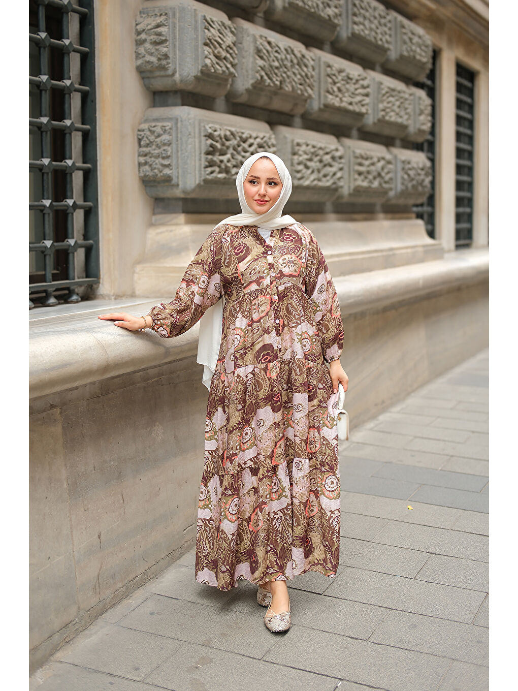 Kadın Karışık Desenli Elbise Yeşil-4