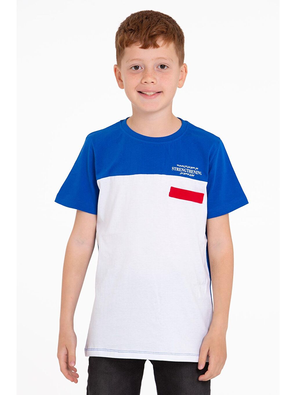 Mavi Kısa Kol Baskılı Saks Beyaz Renk Erkek Çocuk Tshirt