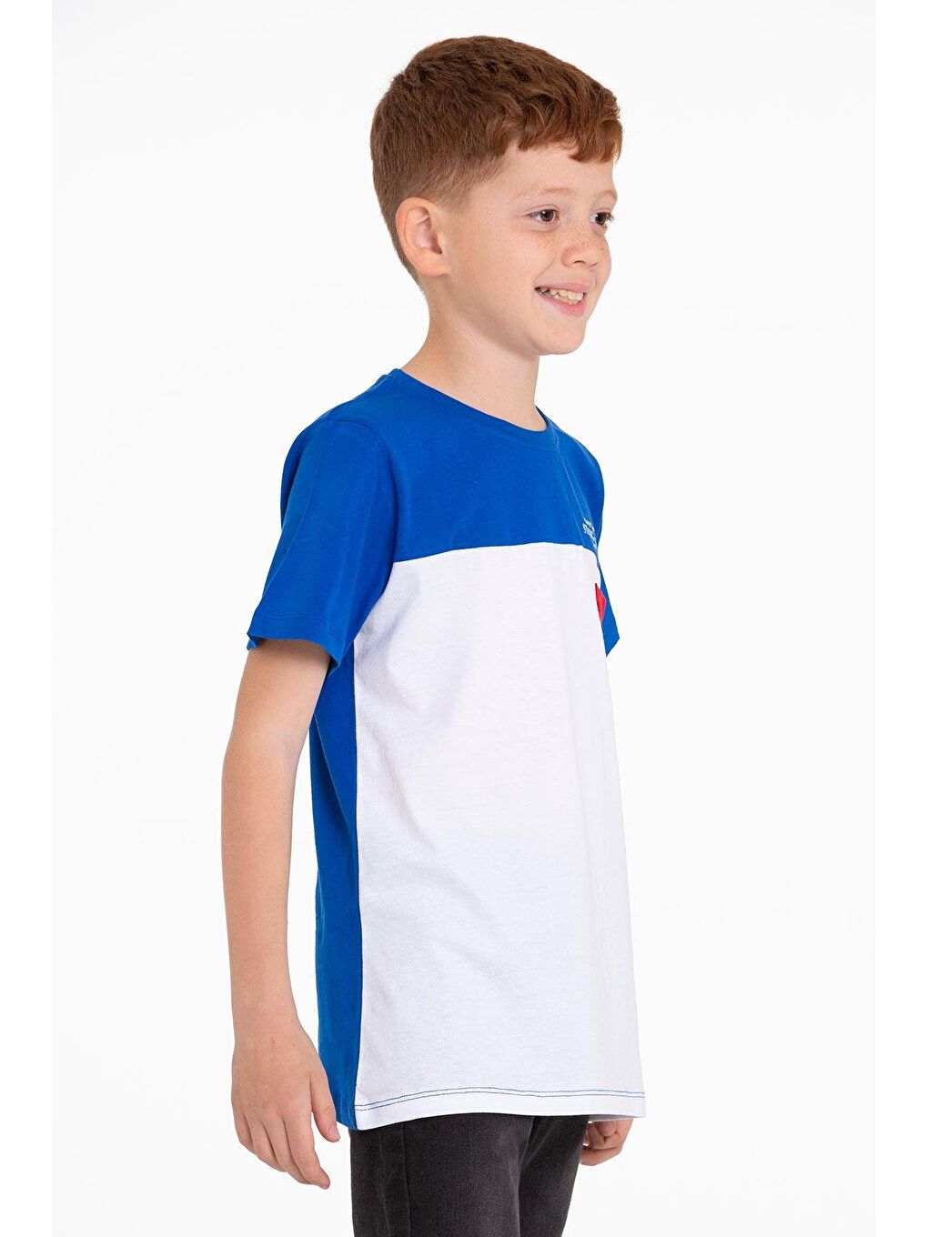 Mavi Kısa Kol Baskılı Saks Beyaz Renk Erkek Çocuk Tshirt-1