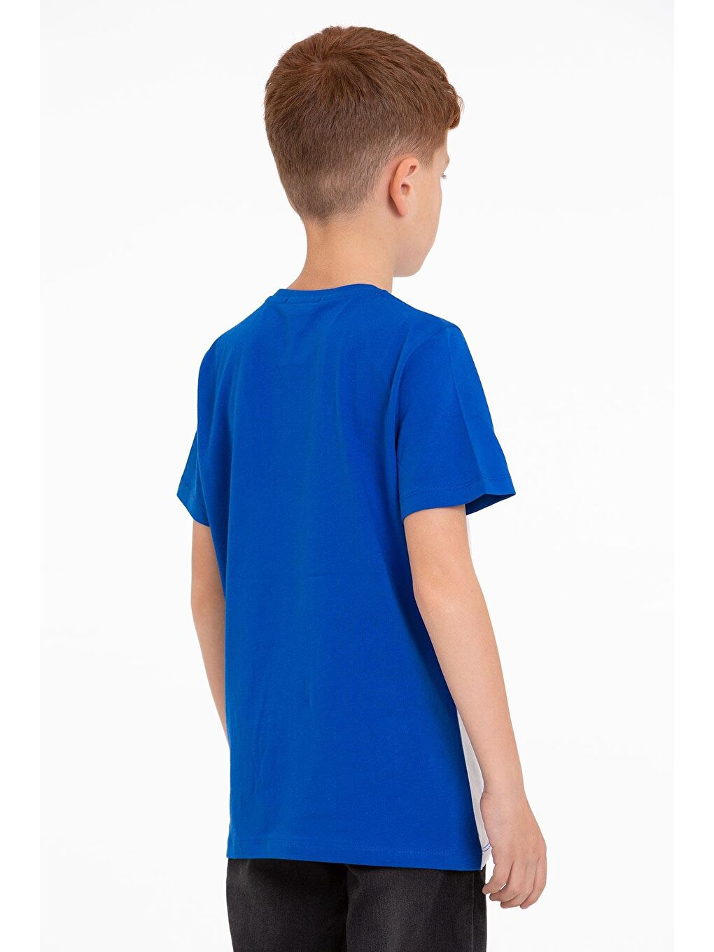 Mavi Kısa Kol Baskılı Saks Beyaz Renk Erkek Çocuk Tshirt-2