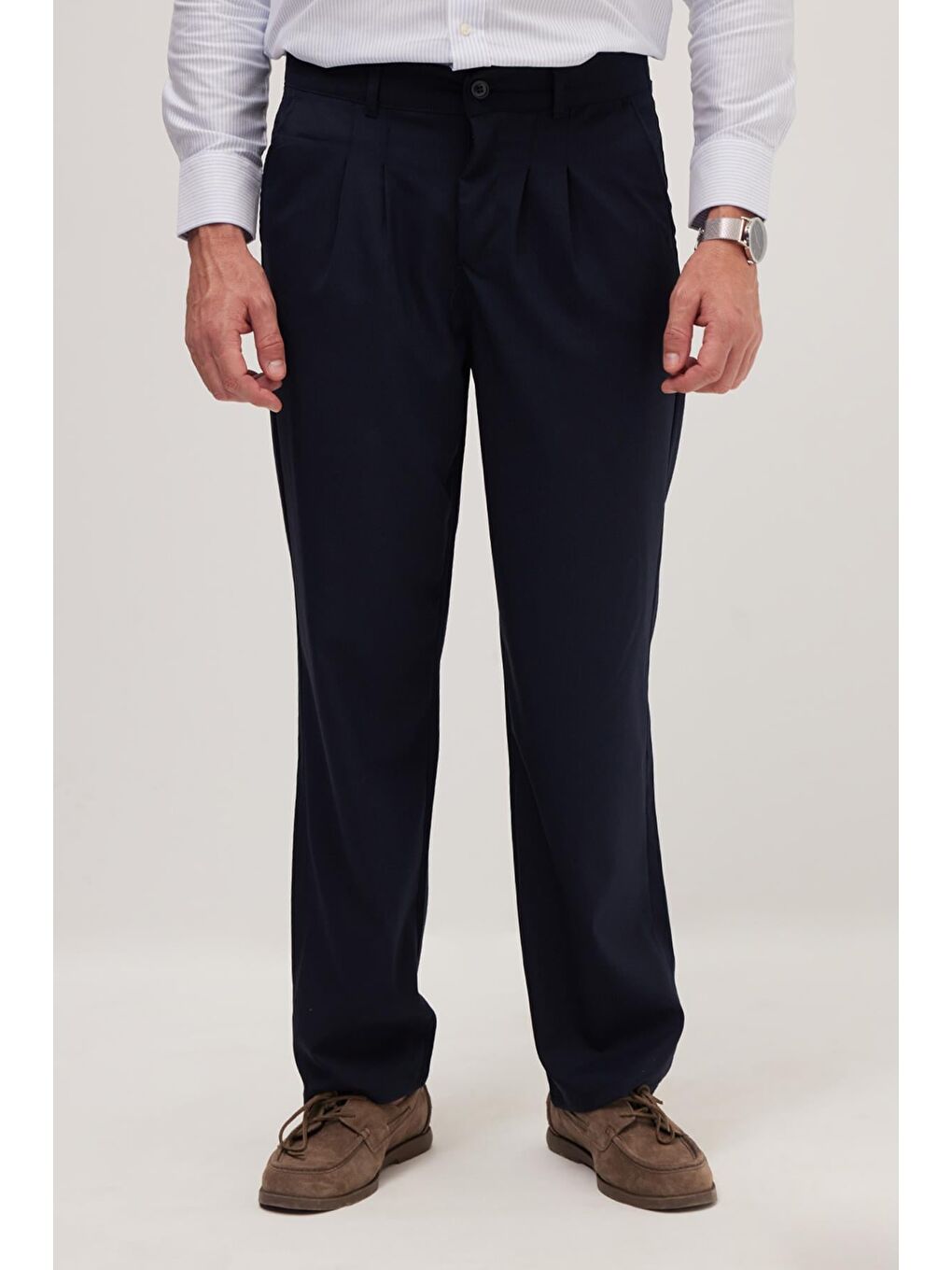 Erkek Regular Fit Klasik Kesim Normal Bel Geniş Paça Lacivert Pantolon