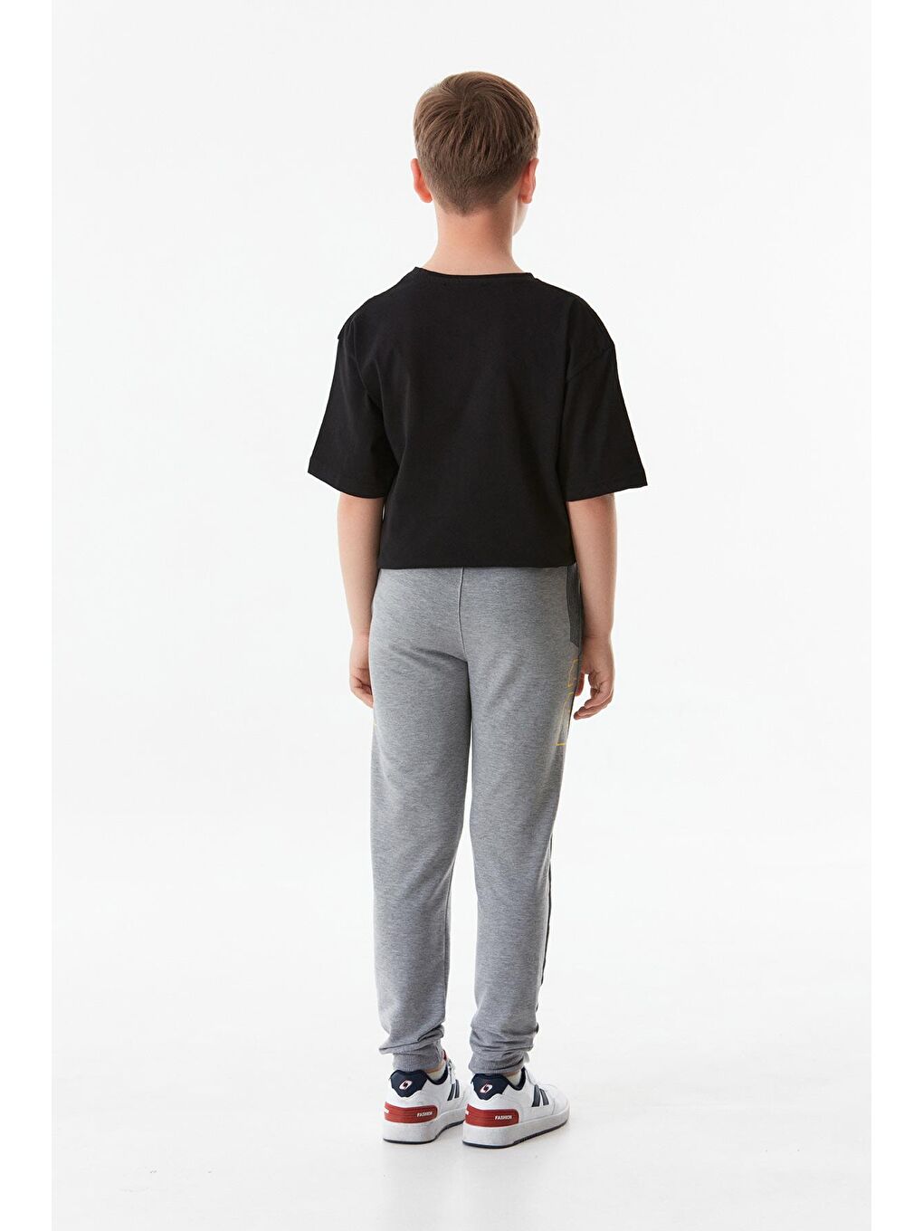 Gri Baskılı Beli Bağcıklı Jogger Erkek Çocuk Eşofman Altı-3