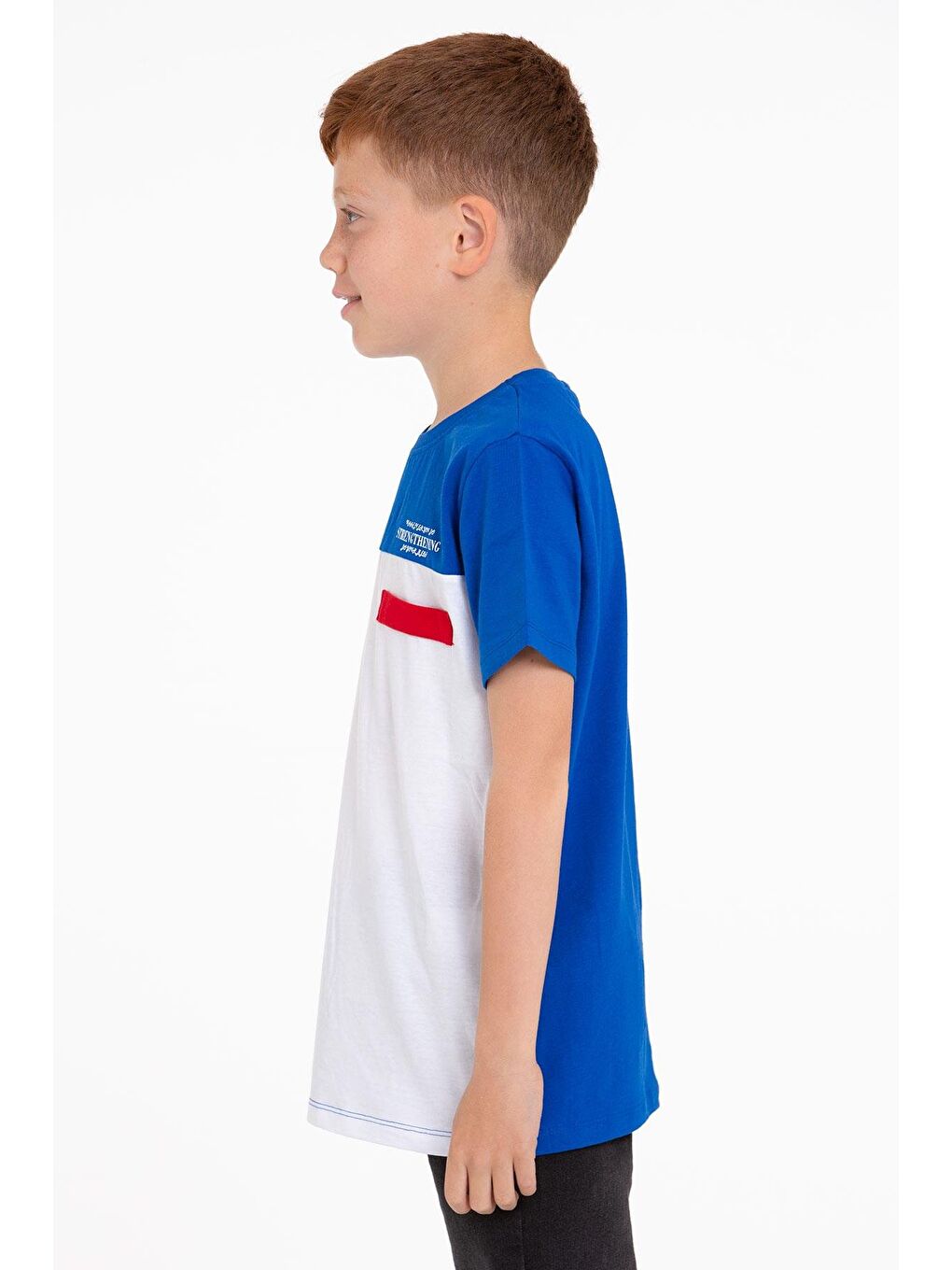 Mavi Kısa Kol Baskılı Saks Beyaz Renk Erkek Çocuk Tshirt-3