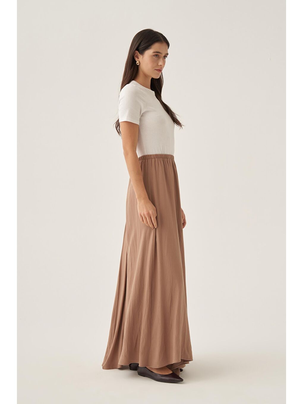 Bej Vizon-Kraşlı Lastikli Basic Etek-1