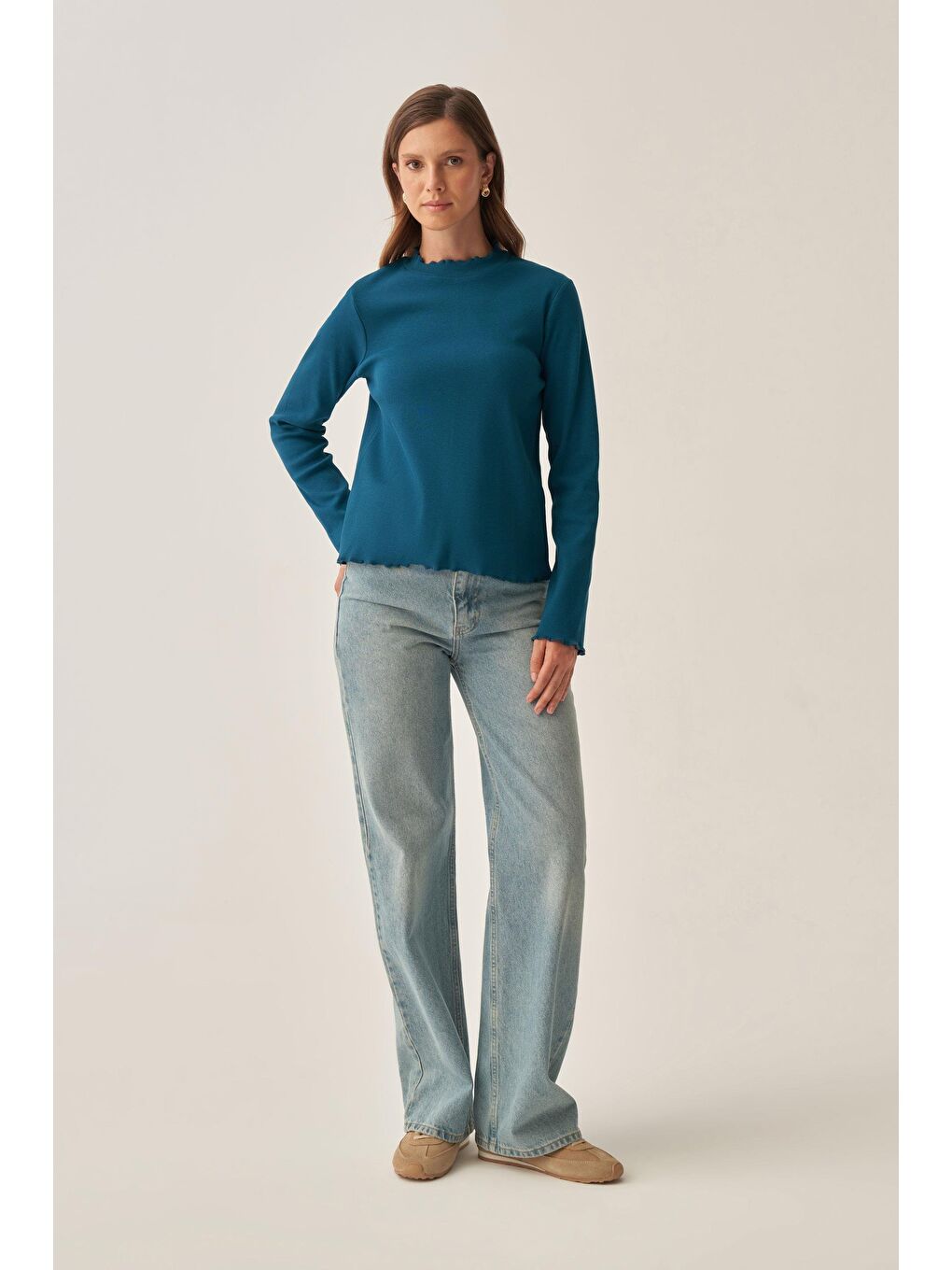 Petrol-Dik Yaka Uzun Kollu Body-1