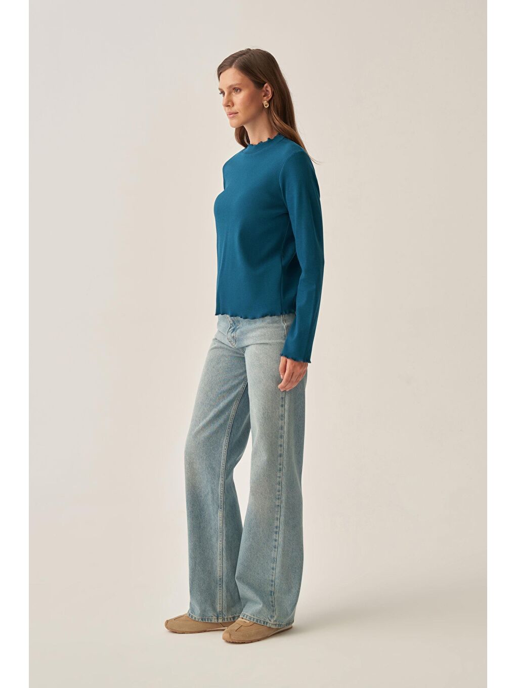 Petrol-Dik Yaka Uzun Kollu Body-2